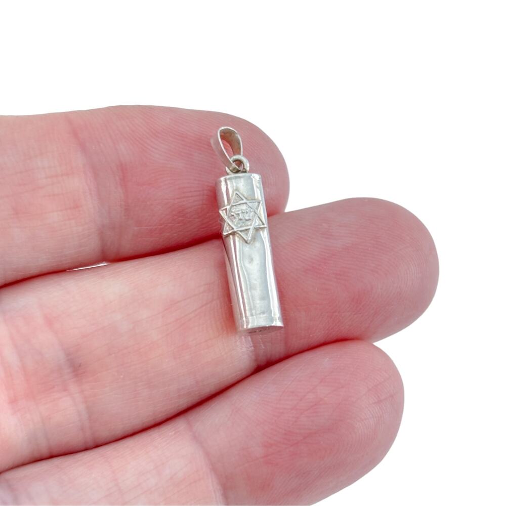 Vintage Sterling Silver 925 Mezuzah Scroll Pendant with Star of David